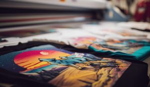 Digital Textile Printing: Vibrant Designs on Fabrics with Wolves at Sunset, Creating Custom Apparel with DTG Technology